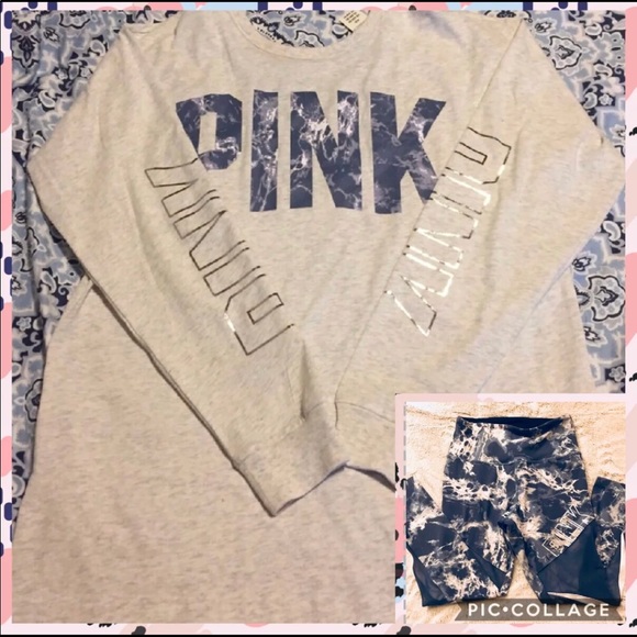 NWT VS Pink Marble Open Back Tee and Leggings Set - Picture 2 of 4